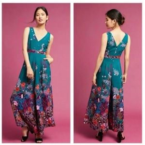 Anthropologie Maeve Turquoise Floral Jumpsuit